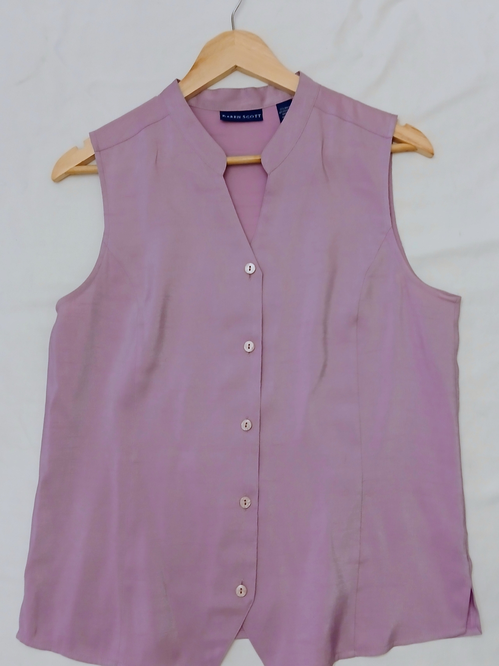 Karen Scott Mauve Purple Sleeveless Blouse Mandarin Collar Sz L Rayon Blend